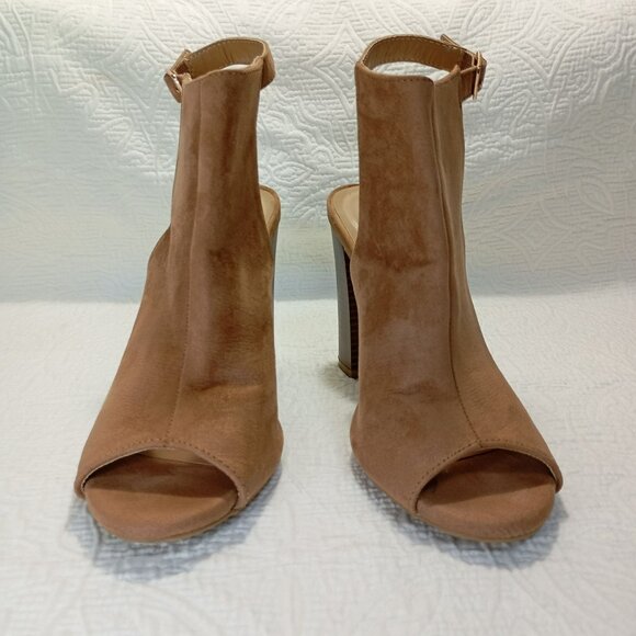 Lulus Sandals Block Heel Suede Peep-Toe With Adjustable StrapTan - Picture 10 of 10